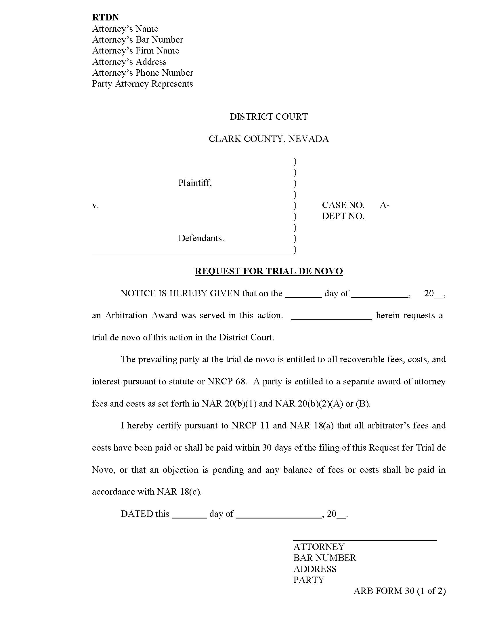 Request For Trial De Novo {30} | Pdf Fpdf Docx | Nevada