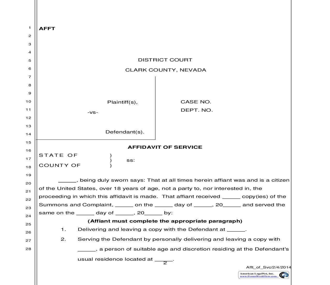 Affidavit Of Service (Plaintiffs Compliance With NRCP 4 For Summons And Complaint) | Pdf Fpdf Doc Docx | Nevada