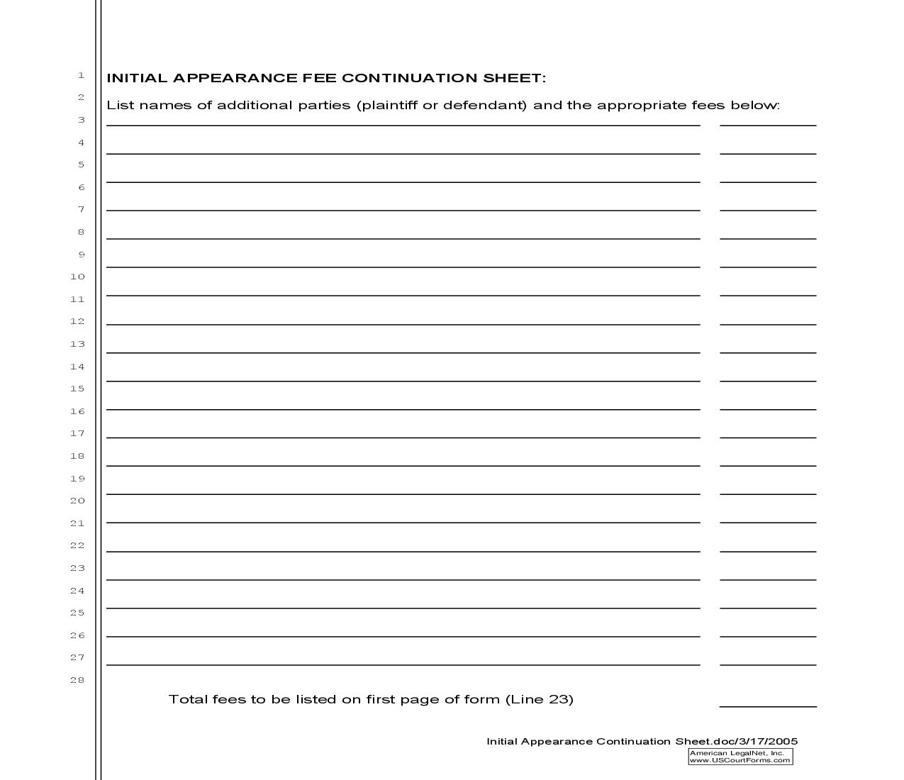 Initial Appearance Fee Disclosure Continuation Sheet | Pdf Fpdf Doc Docx | Nevada