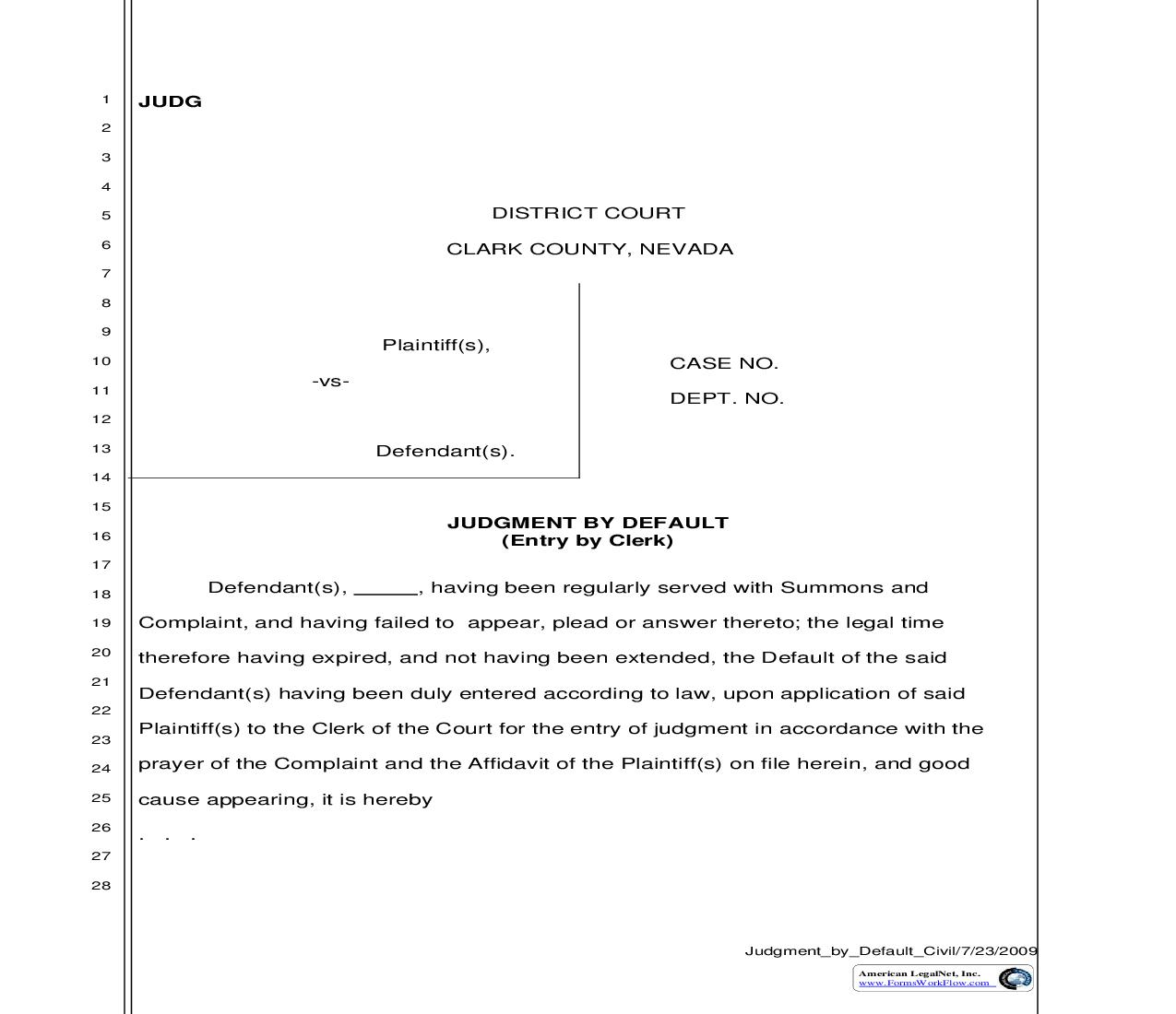 Judgment By Default | Pdf Fpdf Doc Docx | Nevada