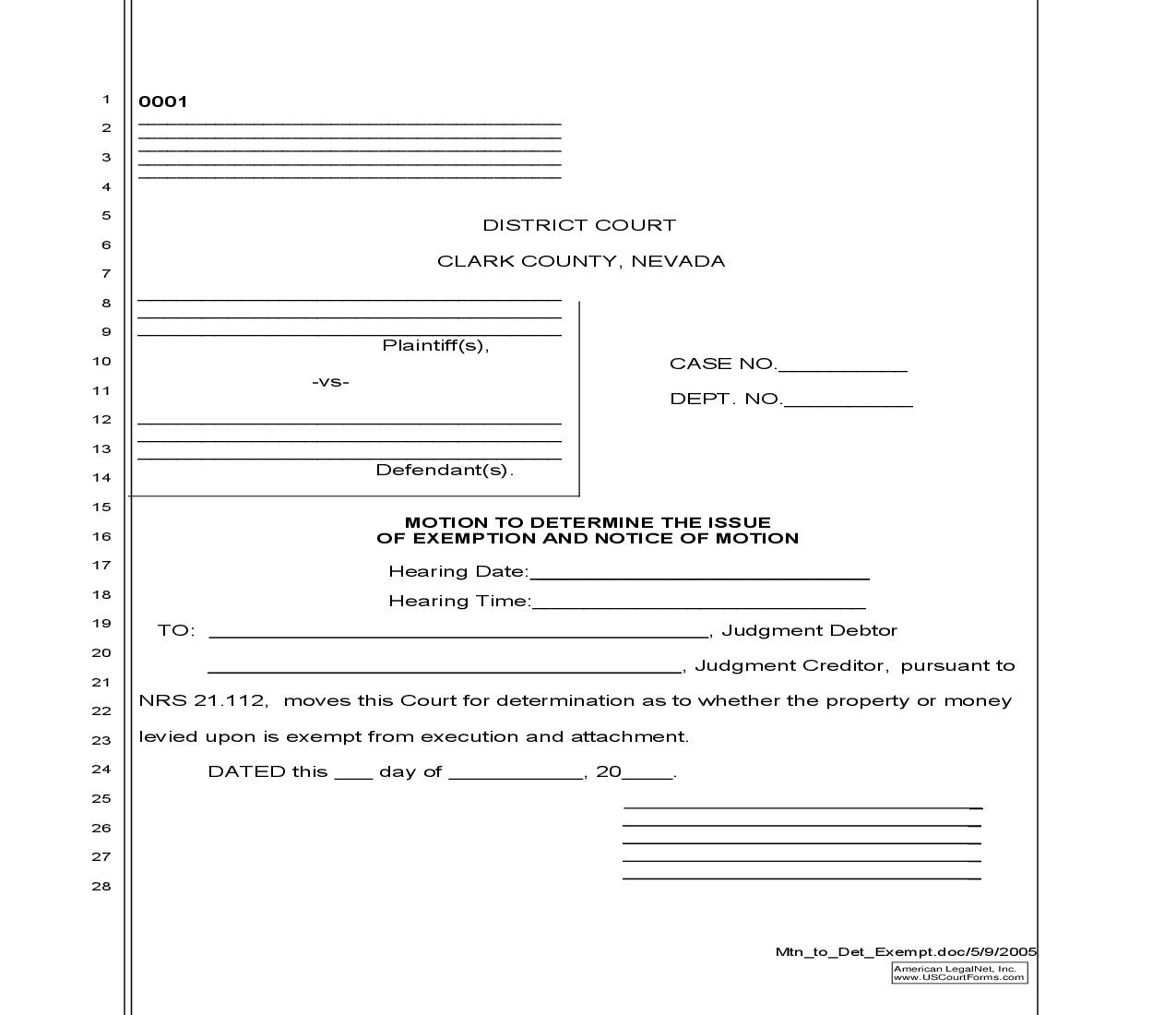 Motion To Determine The Issue Of Exemption {0001} | Pdf Fpdf Doc Docx | Nevada