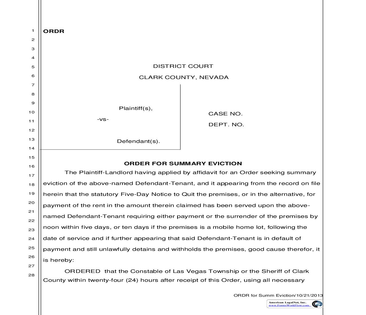Order For Summary Eviction {ORDR} | Pdf Fpdf Doc Docx | Nevada