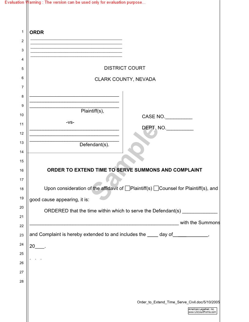 Order To Extend Time To Serve Summons And Complaint {OETS} | Pdf Fpdf Doc Docx | Nevada