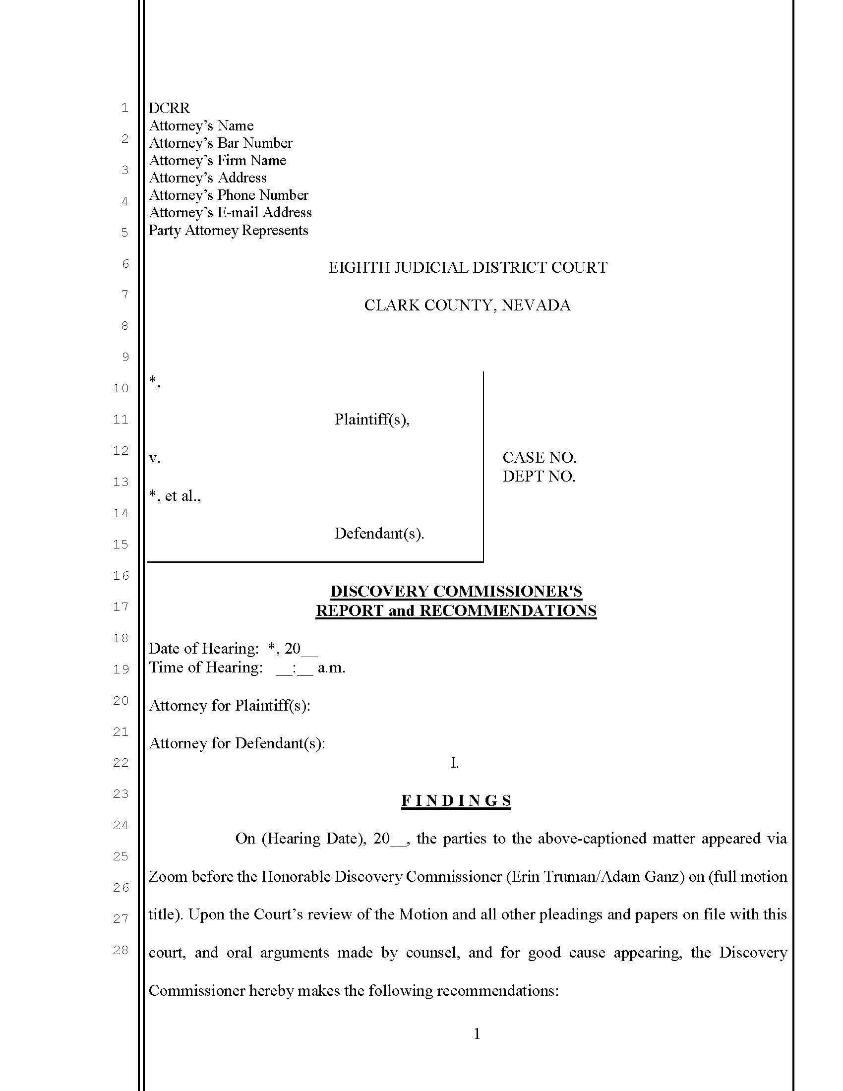 Discovery Commissioners Report And Recommendations | Pdf Fpdf Docx | Nevada