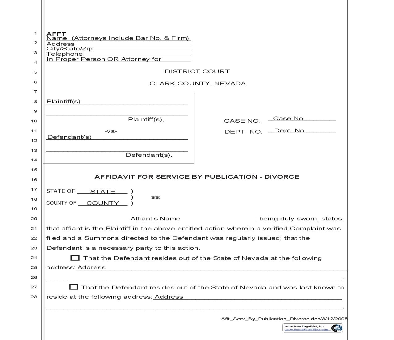 Affidavit For Service By Publication {AFFT} | Pdf Fpdf Doc Docx | Nevada