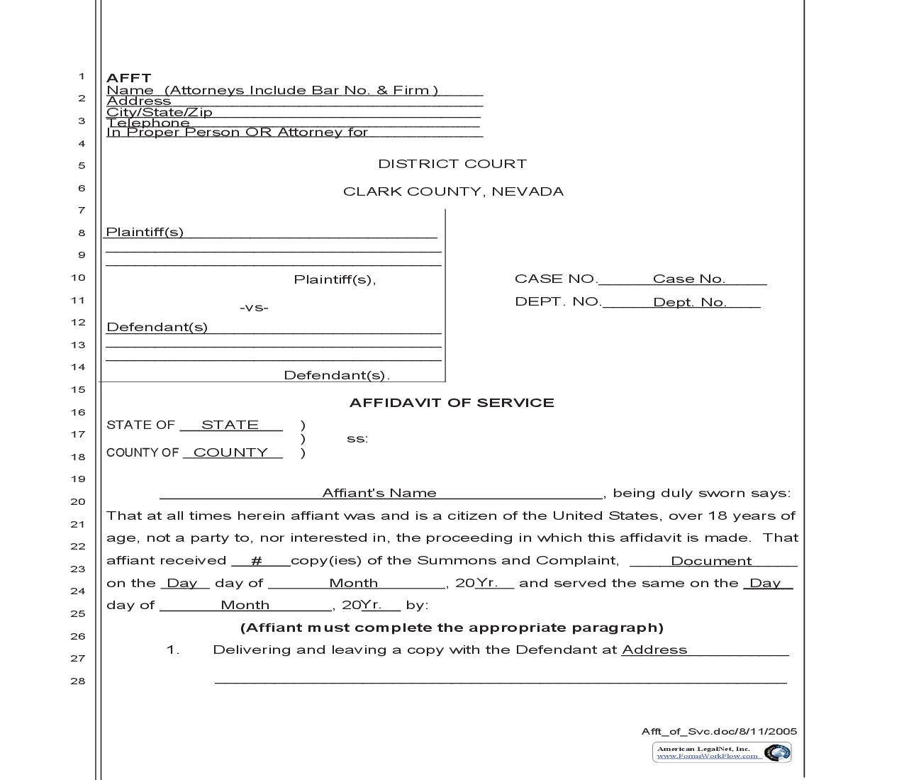 Affidavit Of Service {AFFT} | Pdf Fpdf Doc Docx | Nevada