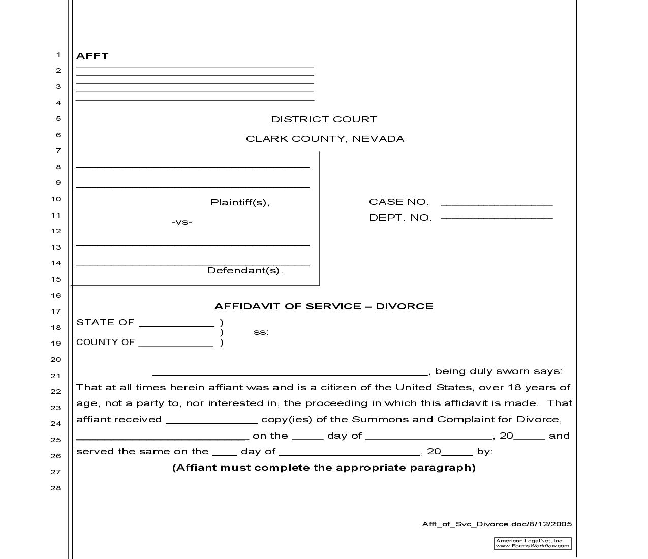 Affidavit Of Service Divorce {AOSD} | Pdf Fpdf Doc Docx | Nevada