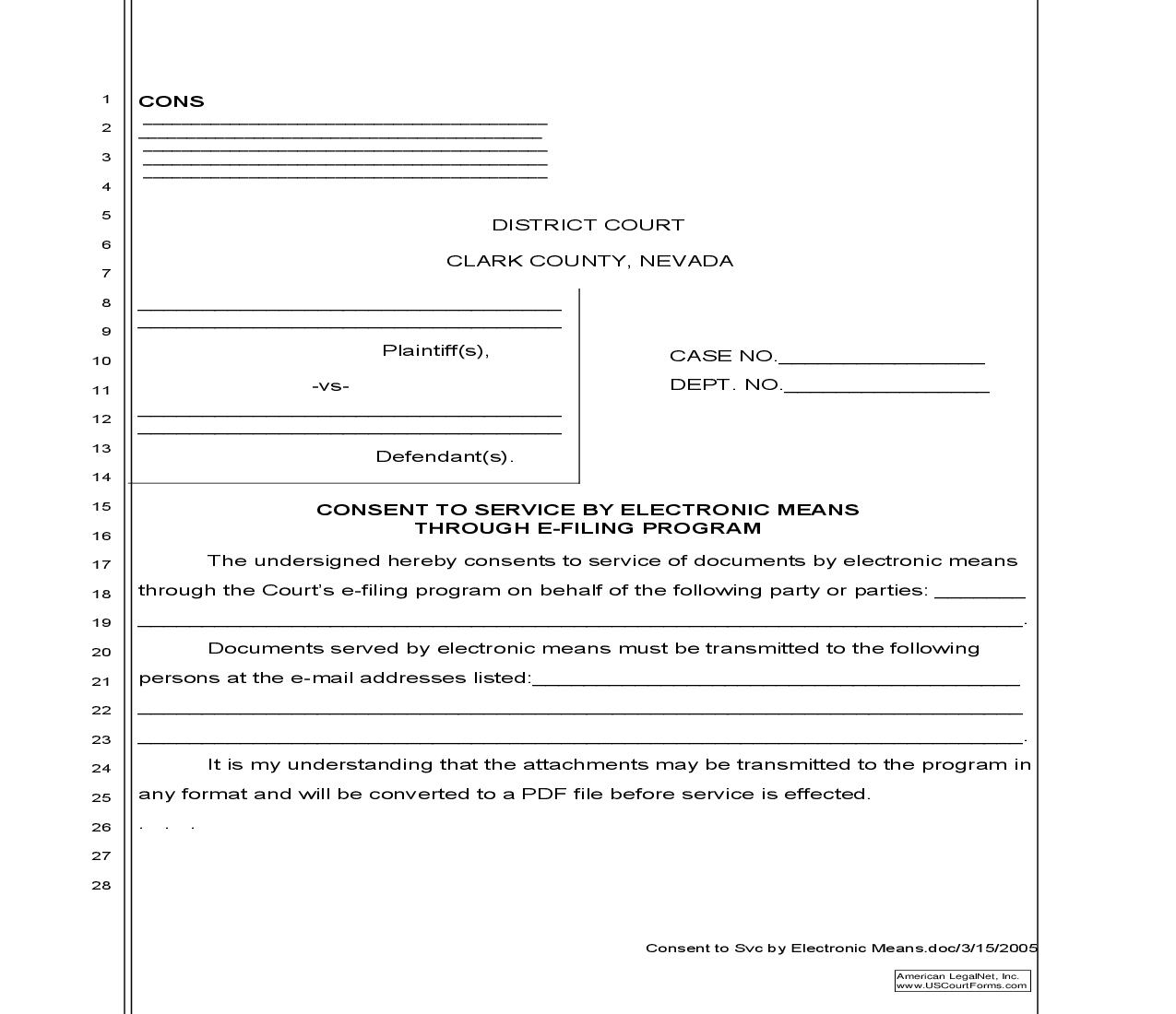 Consent To Service By Electronic Means | Pdf Fpdf Doc Docx | Nevada