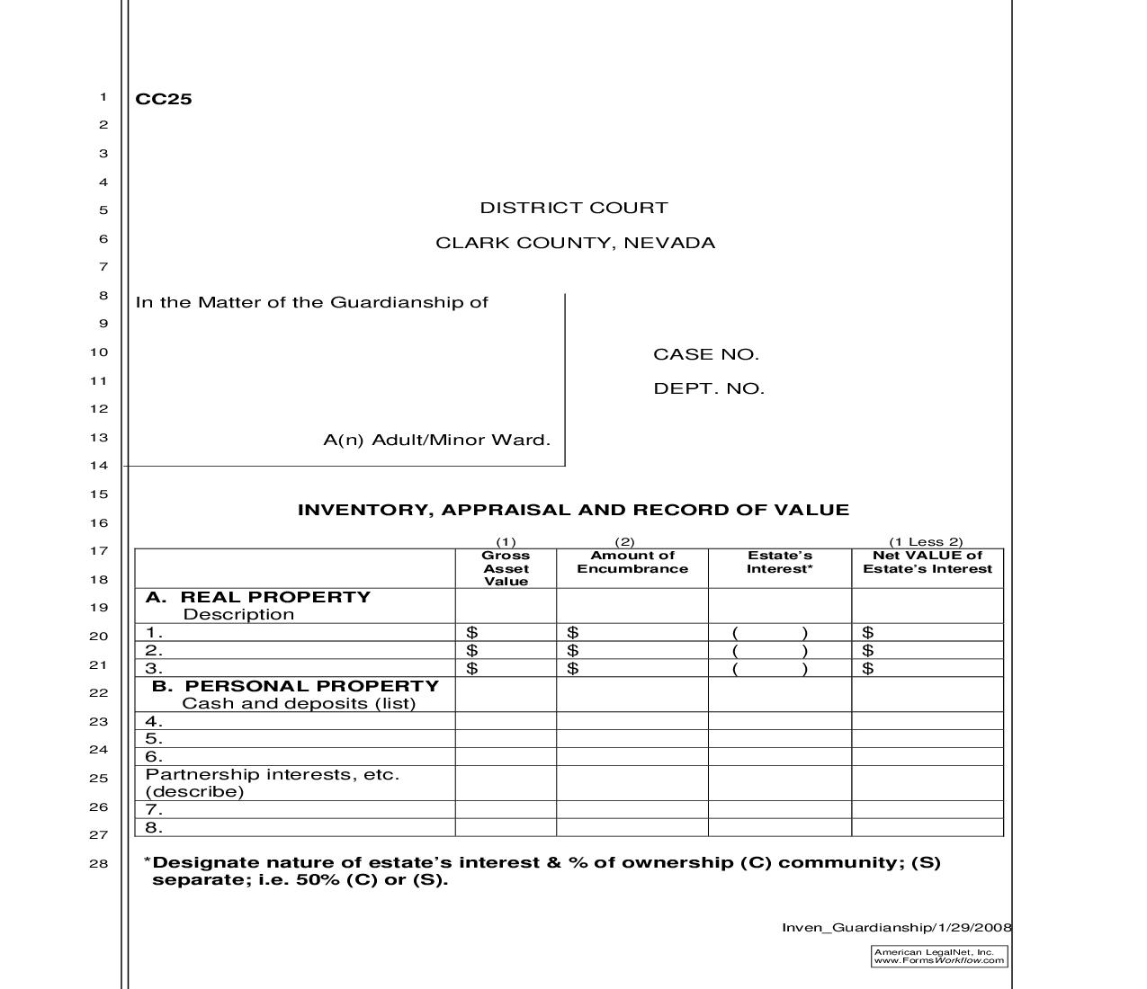 Inventory, Appraisal And Record Of Value | Pdf Fpdf Doc Docx | Nevada