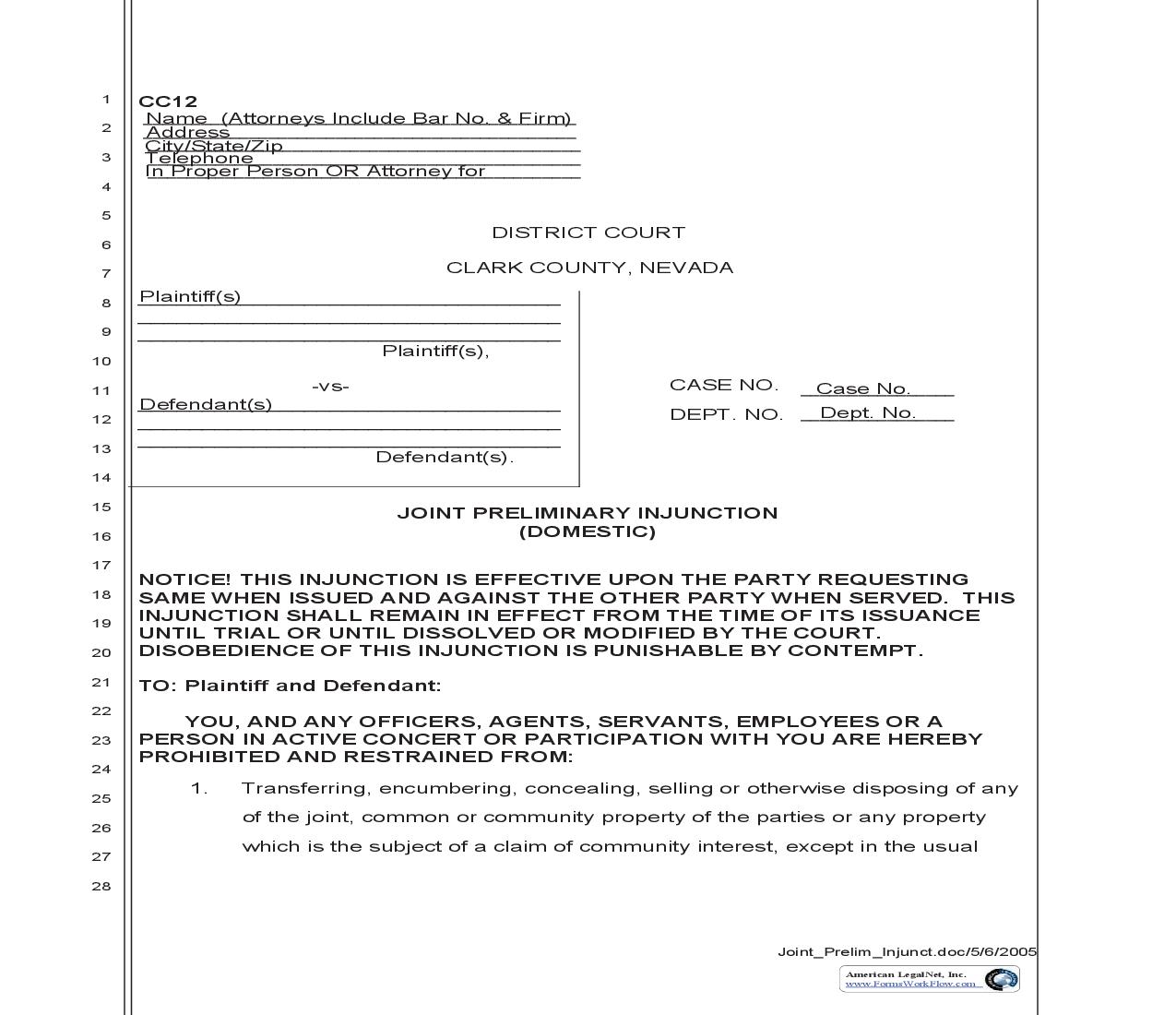 Joint Preliminary Injunction {CC12} | Pdf Fpdf Doc Docx | Nevada