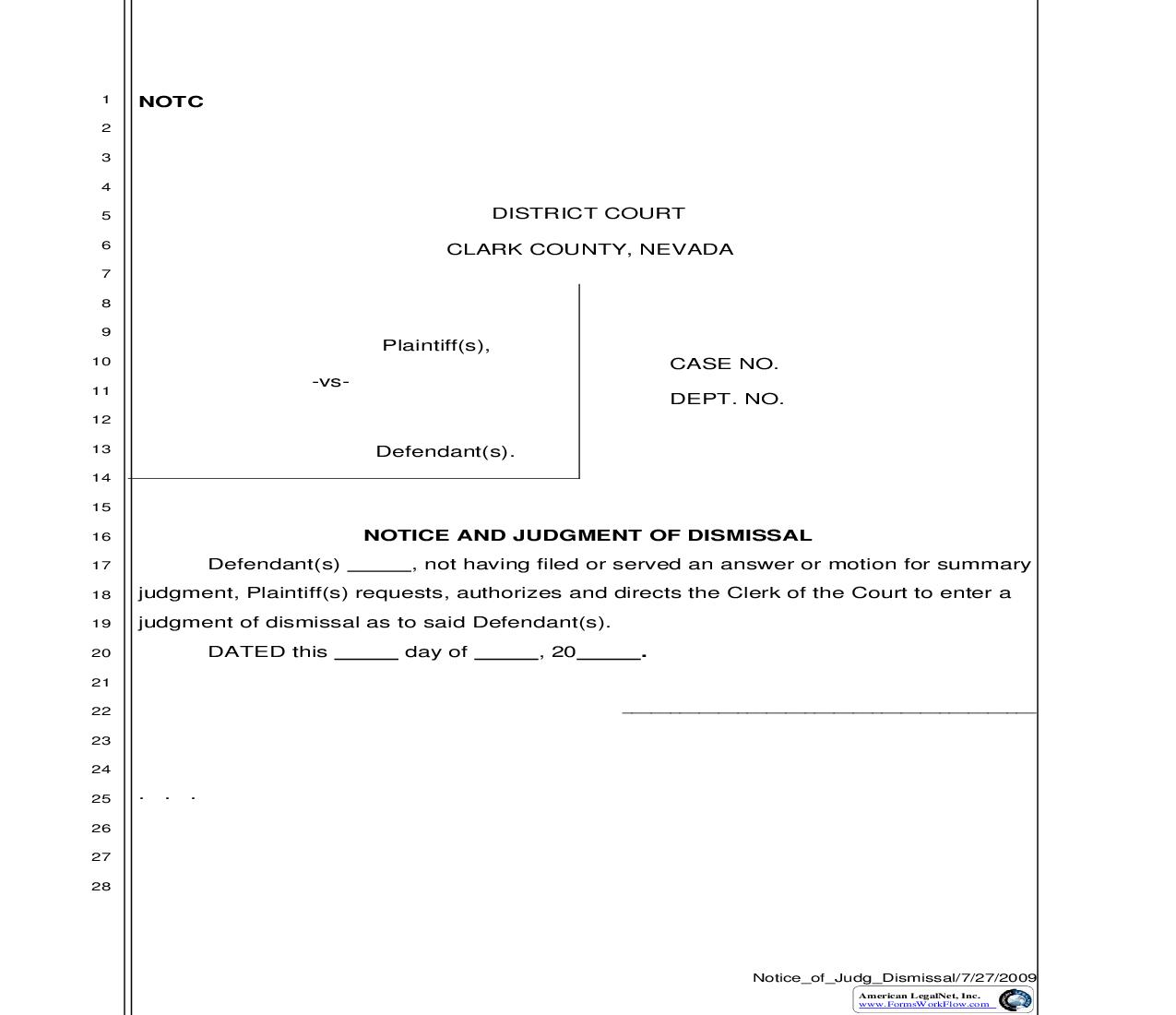 Notice And Judgment Of Dismissal | Pdf Fpdf Doc Docx | Nevada
