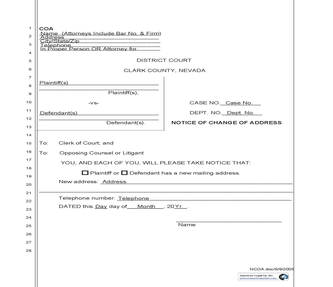 Notice Of Change Of Address {NCOA} | Pdf Fpdf Doc Docx | Nevada