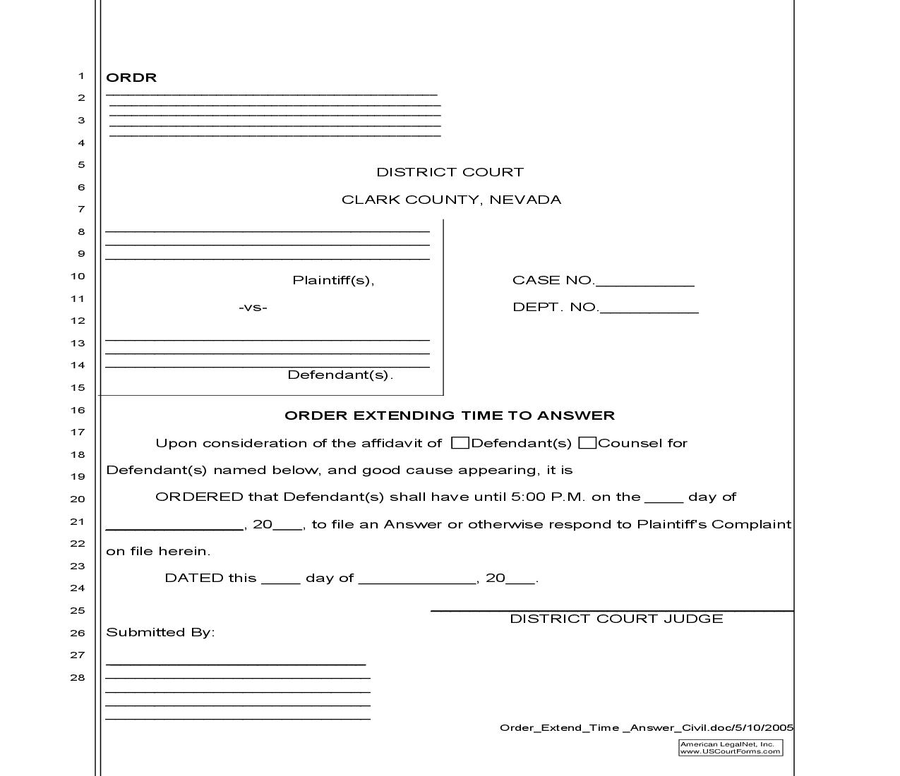 Order Extending Time To Answer {OXTA} | Pdf Fpdf Doc Docx | Nevada