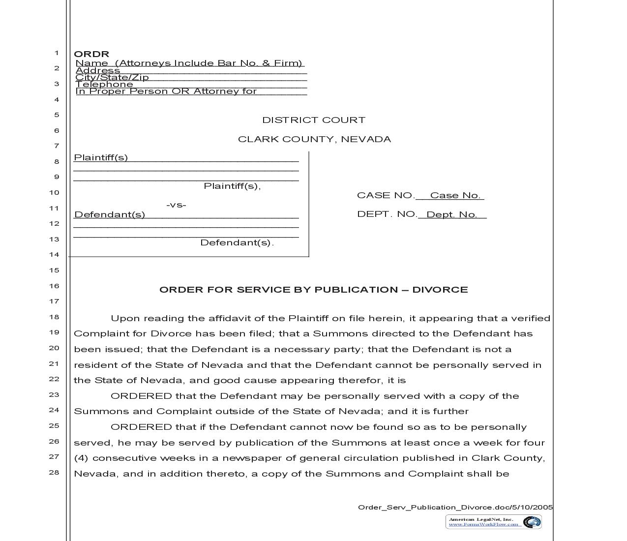 Order For Service By Publication | Pdf Fpdf Doc Docx | Nevada