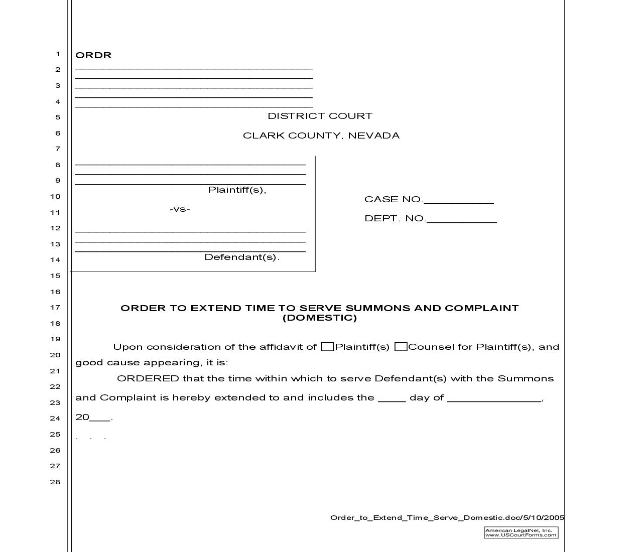 Order To Extend Time To Serve Summons And Complaint {OETS} | Pdf Fpdf Doc Docx | Nevada