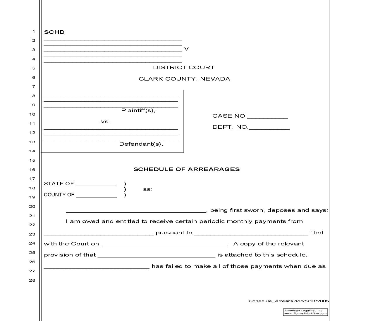 Schedule Of Arrearages {SCHD} | Pdf Fpdf Doc Docx | Nevada