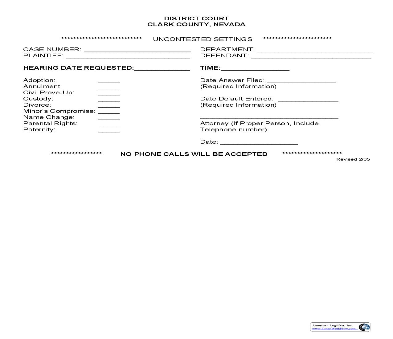 Uncontested Settings | Pdf Fpdf Doc Docx | Nevada