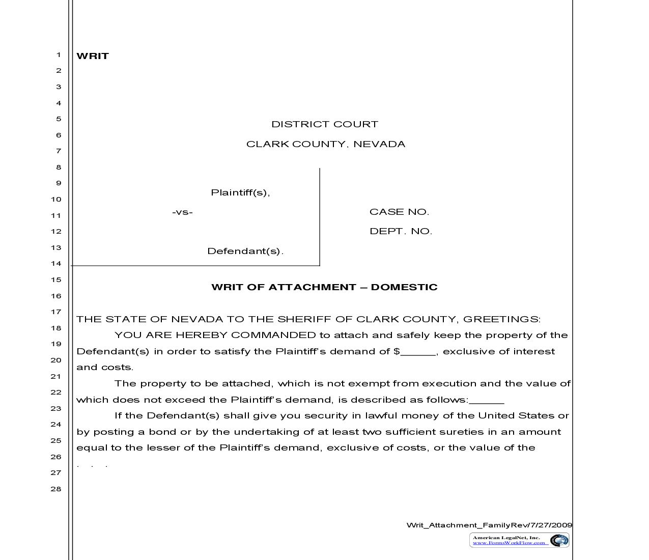 Writ Of Attachment Domestic {WRIT} | Pdf Fpdf Doc Docx | Nevada