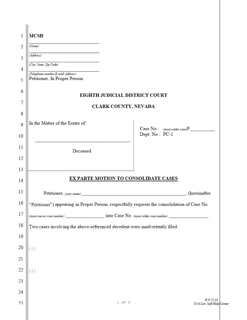 Ex Parte Motion To Consolidate Cases | Pdf Fpdf Docx | Nevada