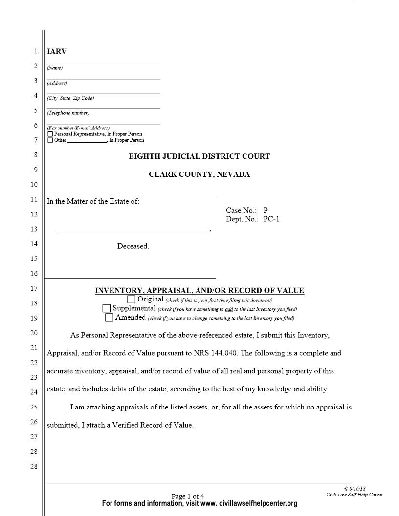 Inventory Appraisal And Or Record Of Value | Pdf Fpdf Docx | Nevada