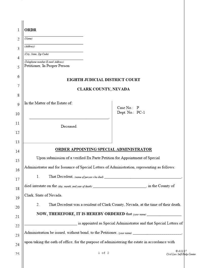 Order Appointing Special Administrator | Pdf Fpdf Doc Docx | Nevada