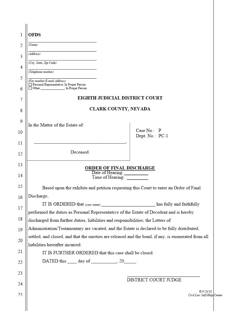 Order Of Final Discharge | Pdf Fpdf Docx | Nevada