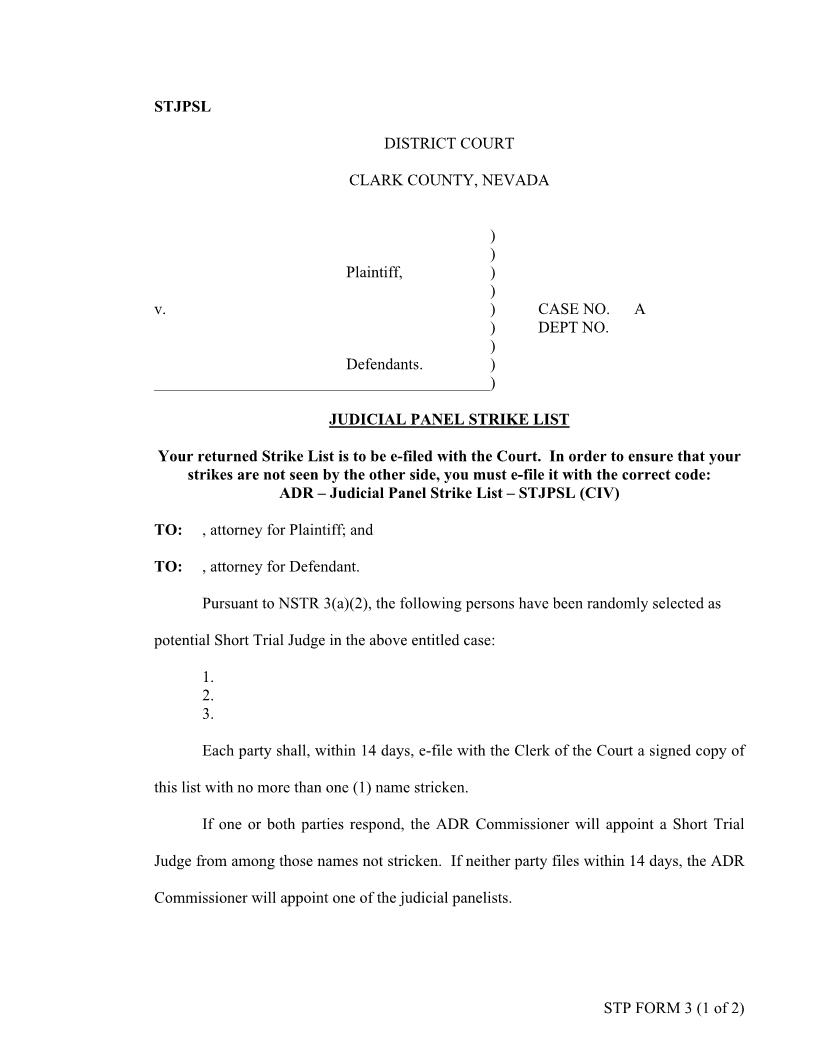 Judicial Panel Strike List {3} | Pdf Fpdf Docx | Nevada