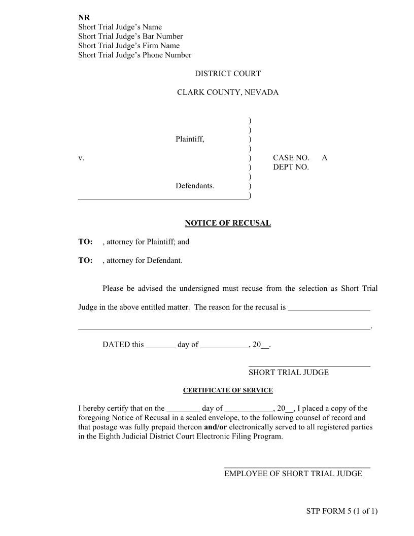 Notice Of Recusal {5} | Pdf Fpdf Docx | Nevada