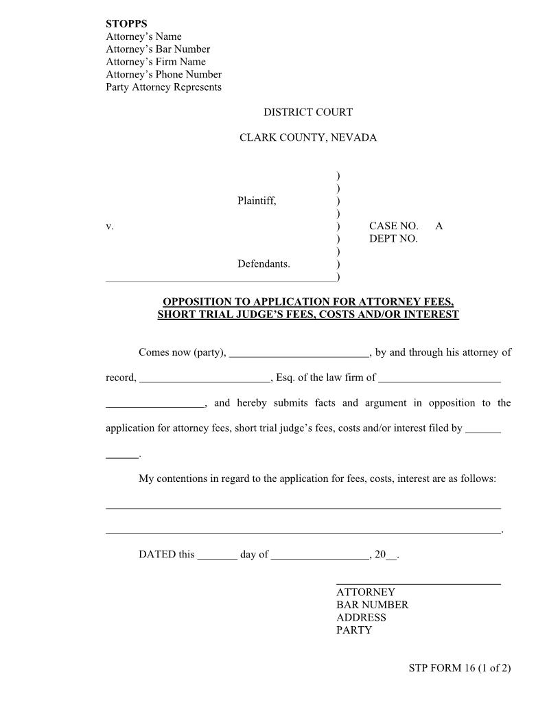 Opposition To Application For Fees And Costs {16} | Pdf Fpdf Docx | Nevada