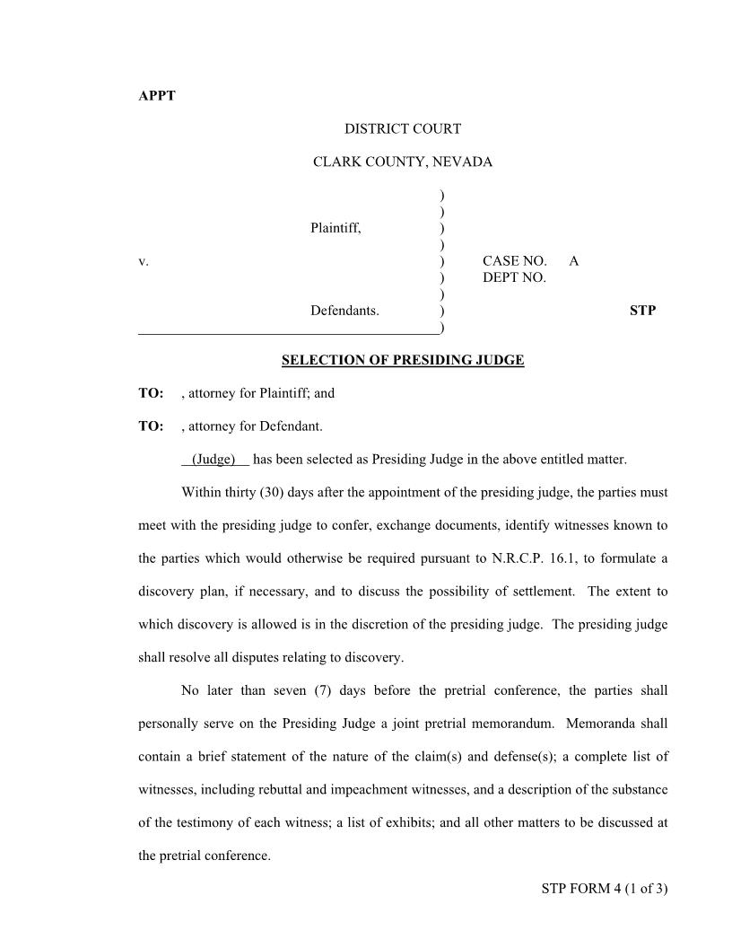 Selection Of Presiding Judge {4} | Pdf Fpdf Docx | Nevada