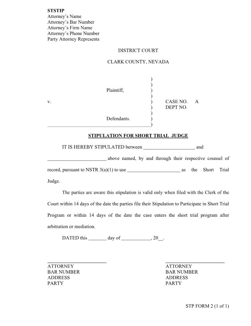 Stipulation For Presiding Judge {2} | Pdf Fpdf Docx | Nevada