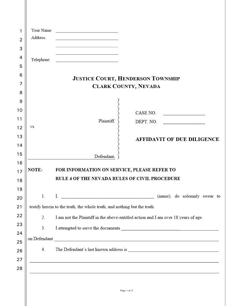 Affidavit Of Due Diligence | Pdf Fpdf Docx | Nevada
