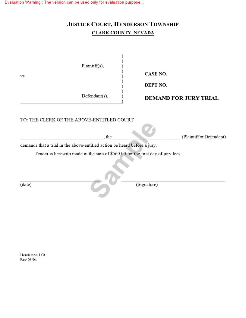 Demand For Jury Trial | Pdf Fpdf Doc Docx | Nevada