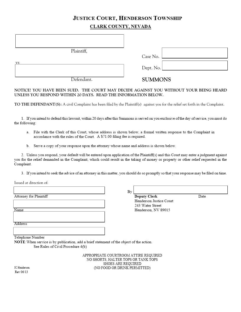 Summons | Pdf Fpdf Doc Docx | Nevada