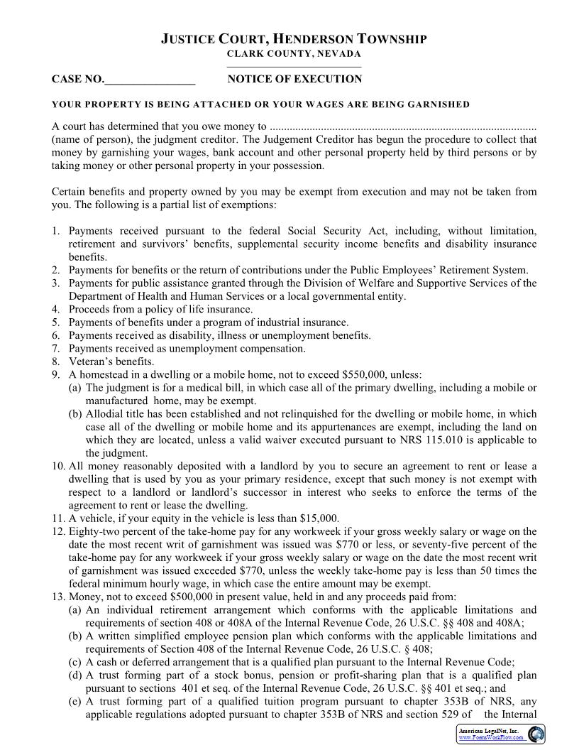 Notice Of Execution | Pdf Fpdf Docx | Nevada