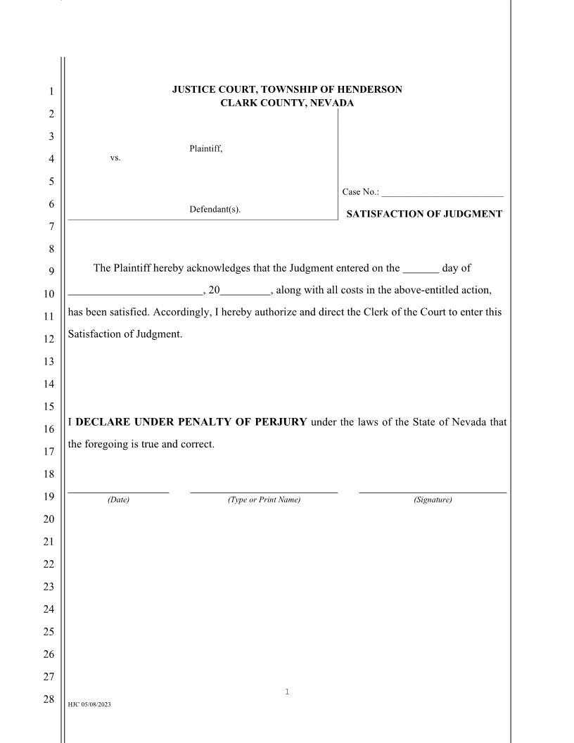 Satisfaction Of Judgment | Pdf Fpdf Doc Docx | Nevada