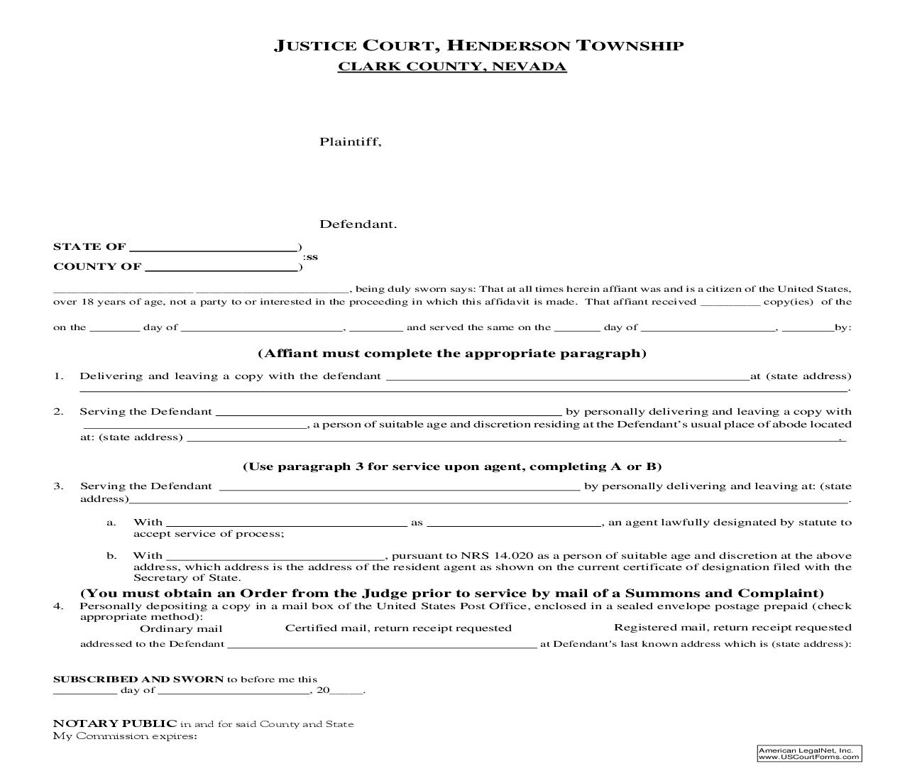 Affidavit Of Service | Pdf Fpdf Doc Docx | Nevada