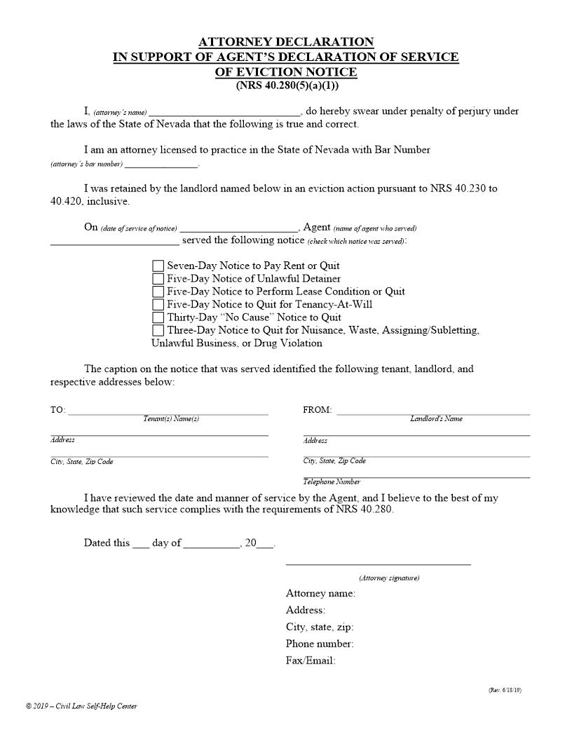 Attorneys Declaration In Support Of Service Of Eviction Notice | Pdf Fpdf Docx | Nevada