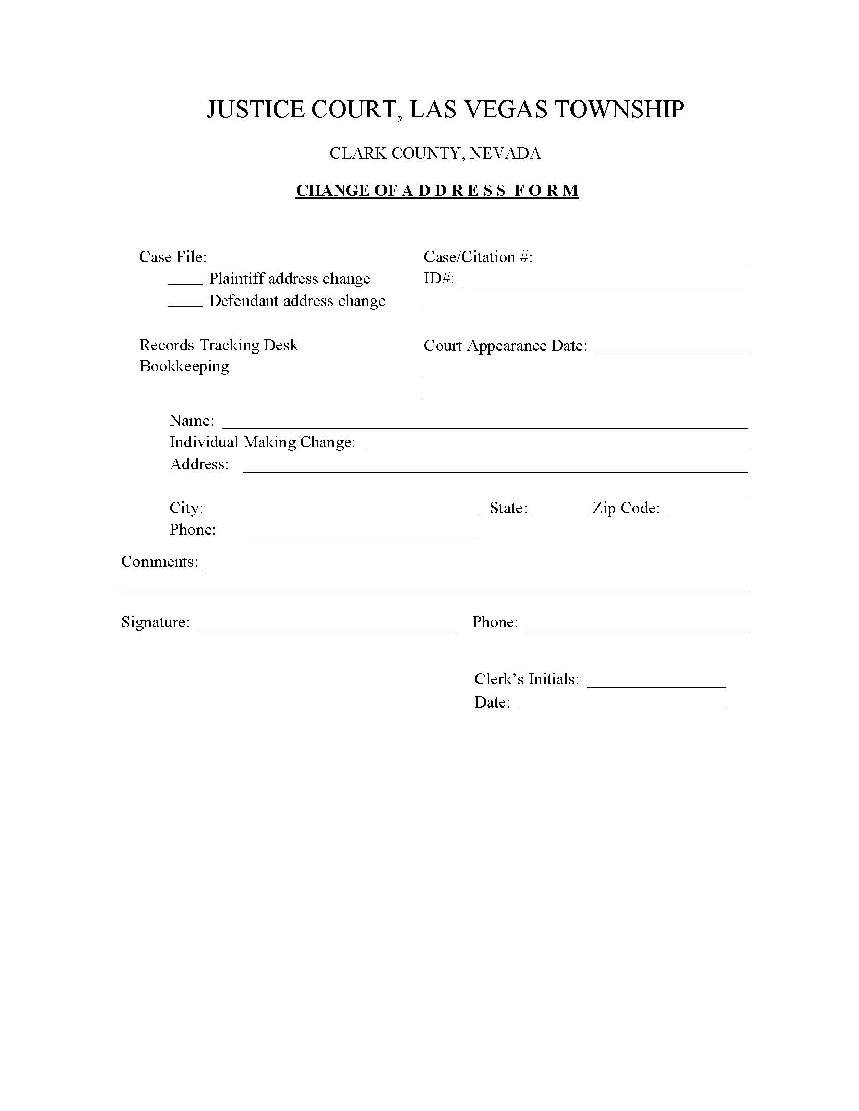 Change Of Address Form | Pdf Fpdf Doc Docx | Nevada