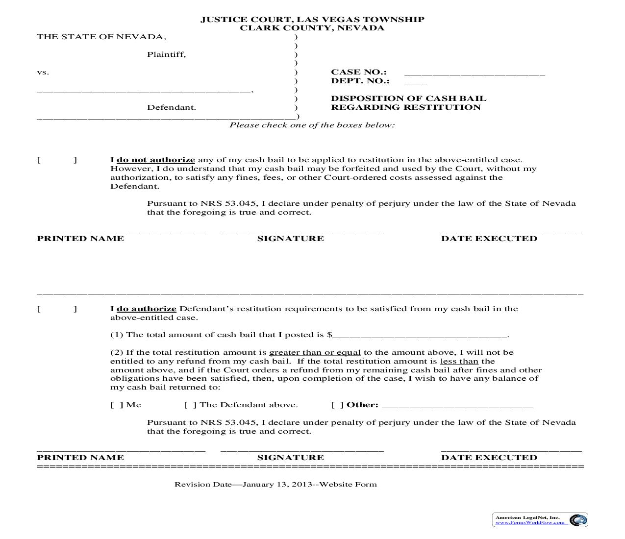 Disposition Of Cash Bail Regarding Restitution | Pdf Fpdf Doc Docx | Nevada