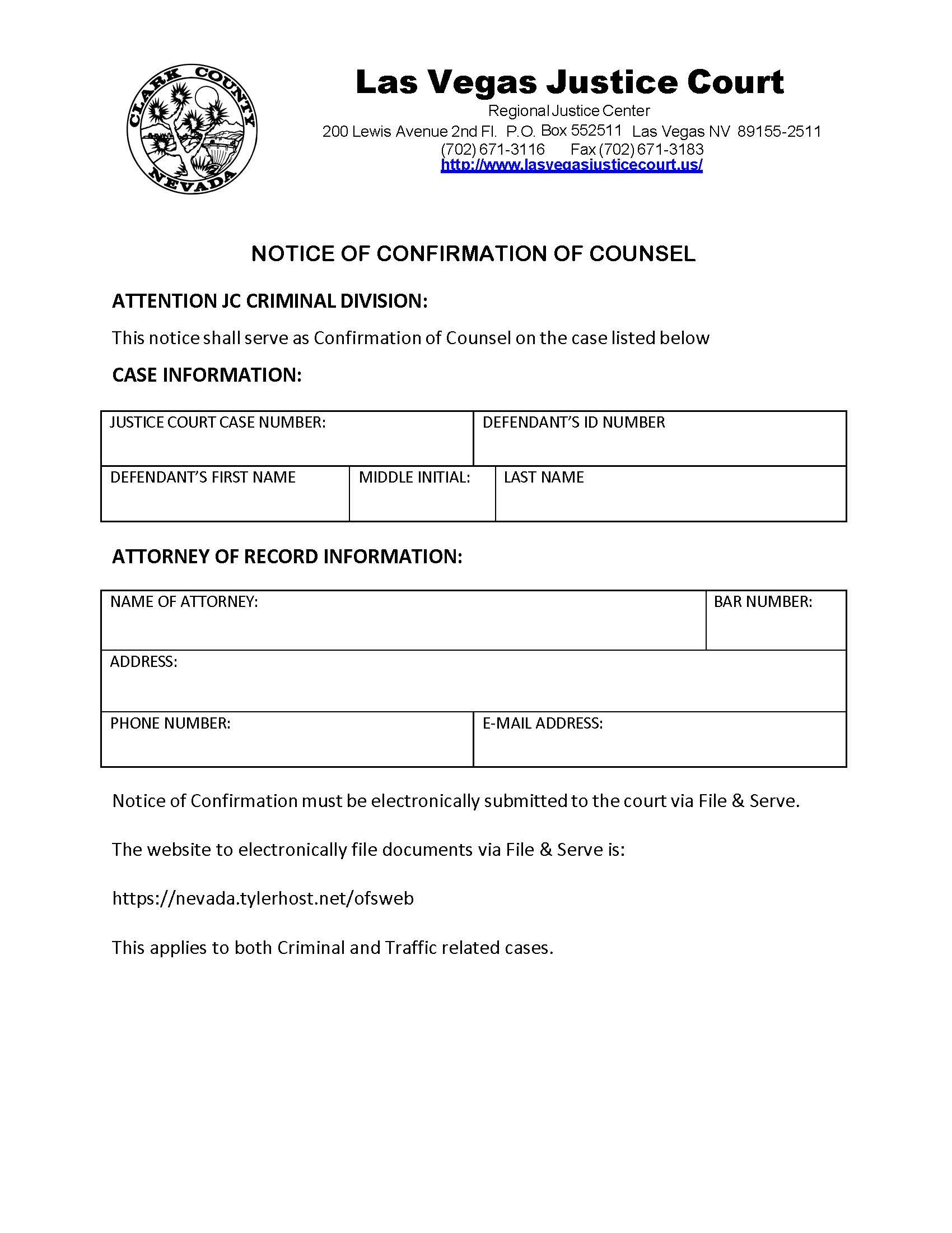 Notice Of Confirmation Of Counsel | Pdf Fpdf Docx | Nevada
