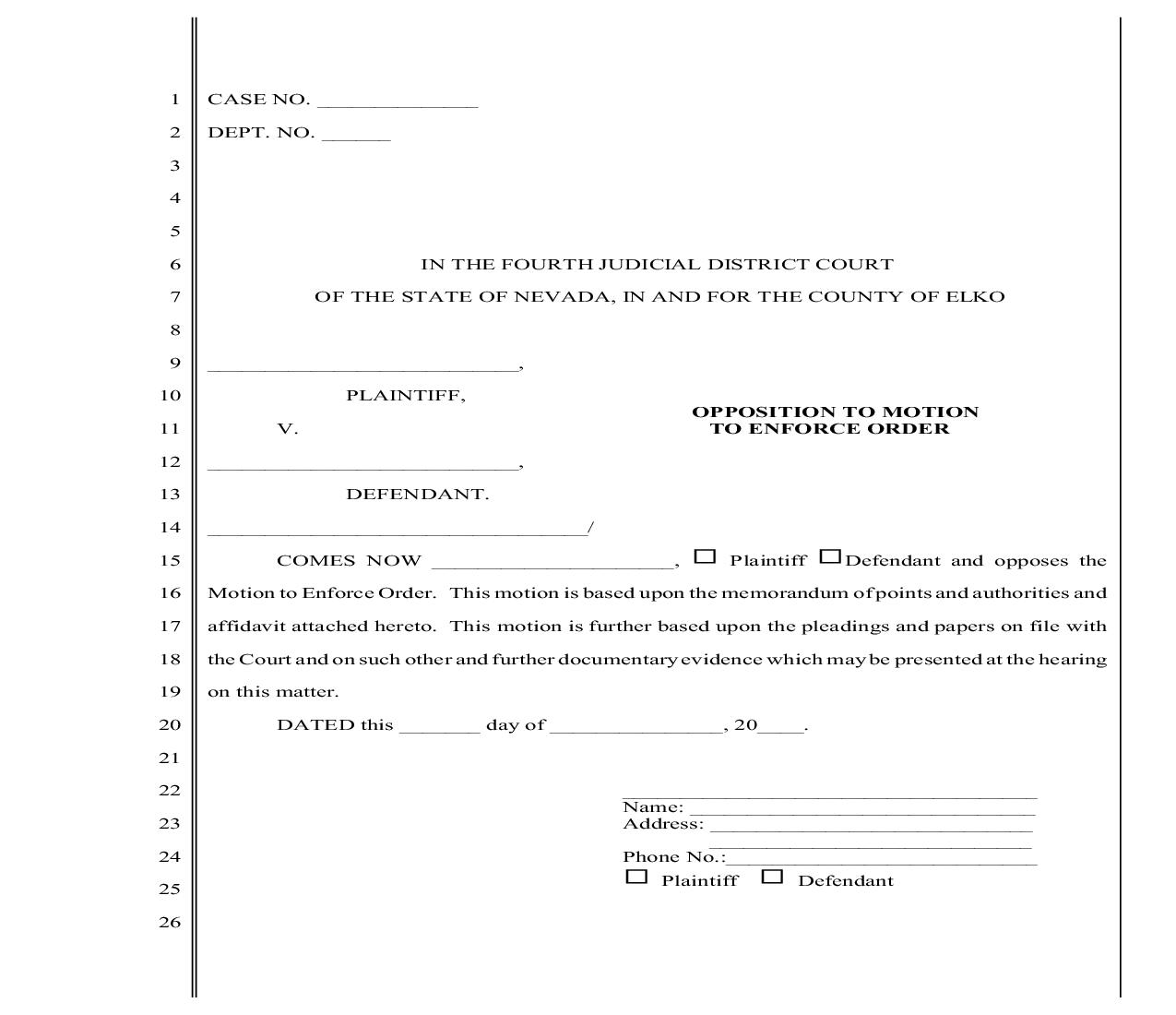 Opposition To Motion To Enforce Order w- Instructions | Pdf Fpdf Doc Docx | Nevada