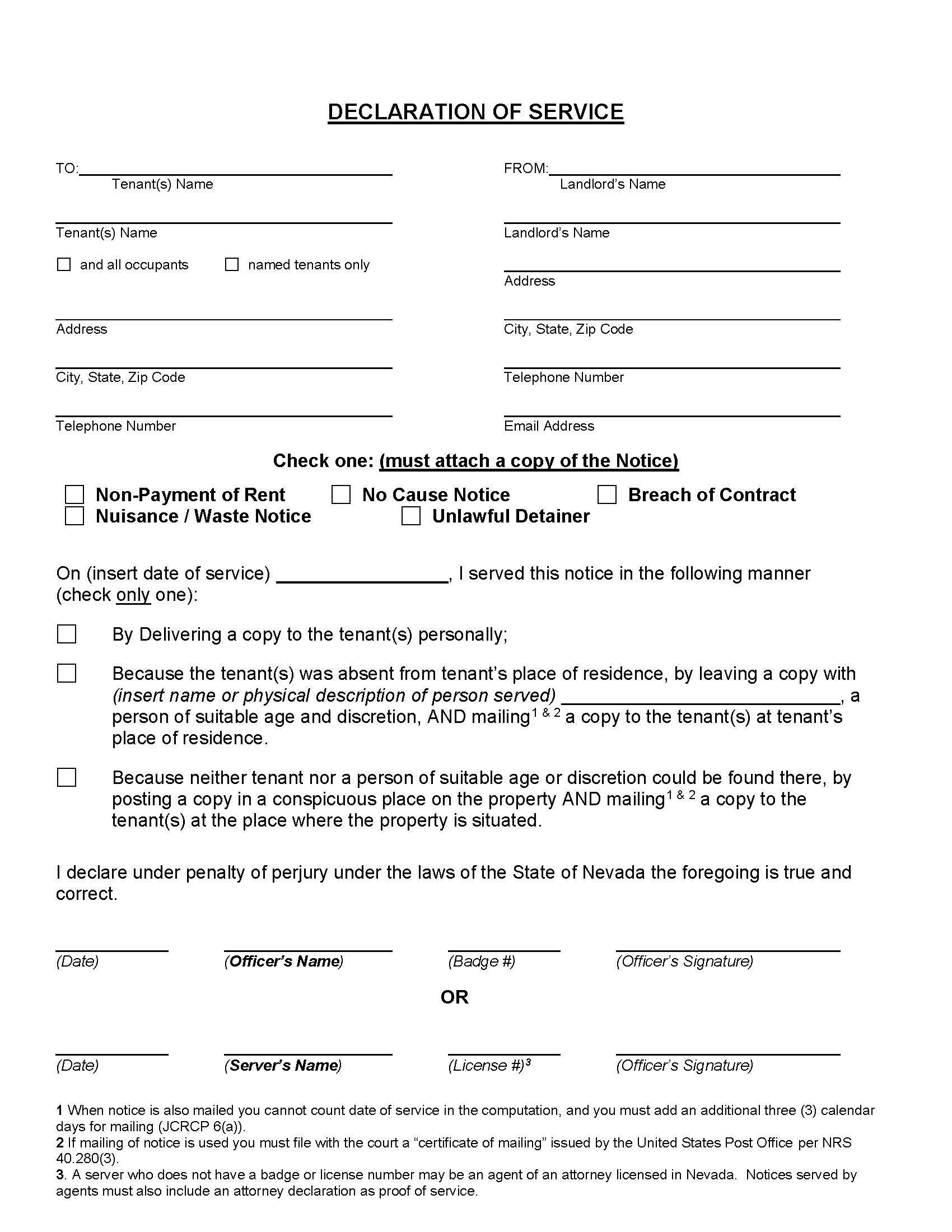 Declaration Of Service | Pdf Fpdf Docx | Nevada