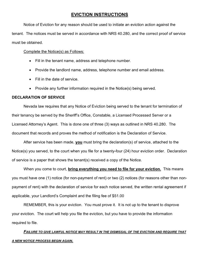 Landlords Complaint For Summary Eviction | Pdf Fpdf Docx | Nevada