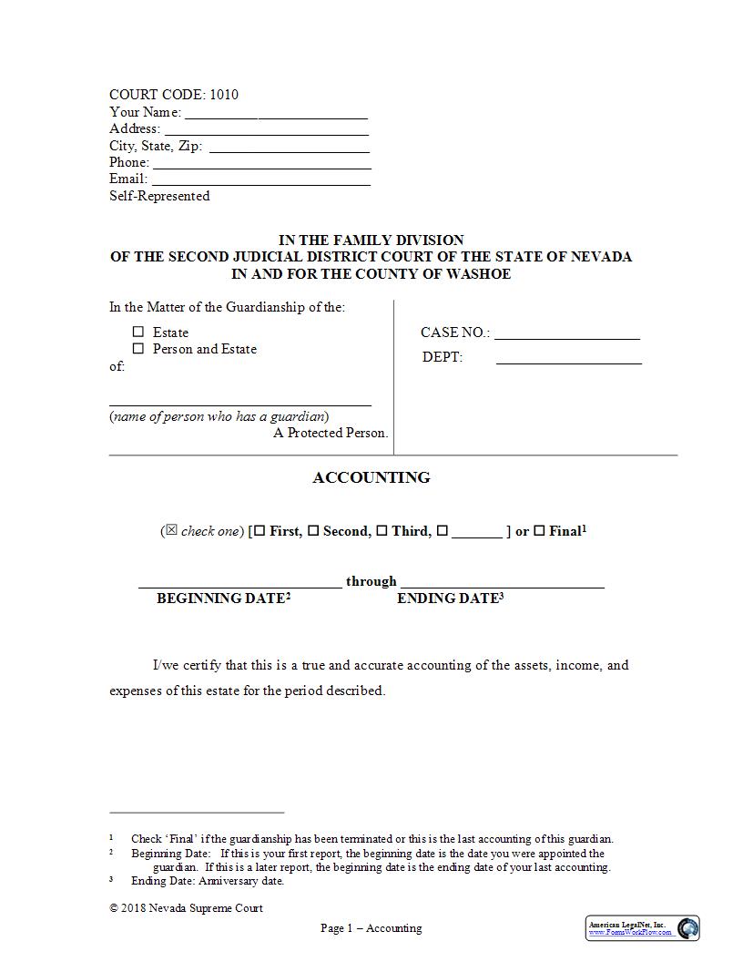 Account Of Guardian (For Minor) {1010} | Pdf Fpdf Docx | Nevada