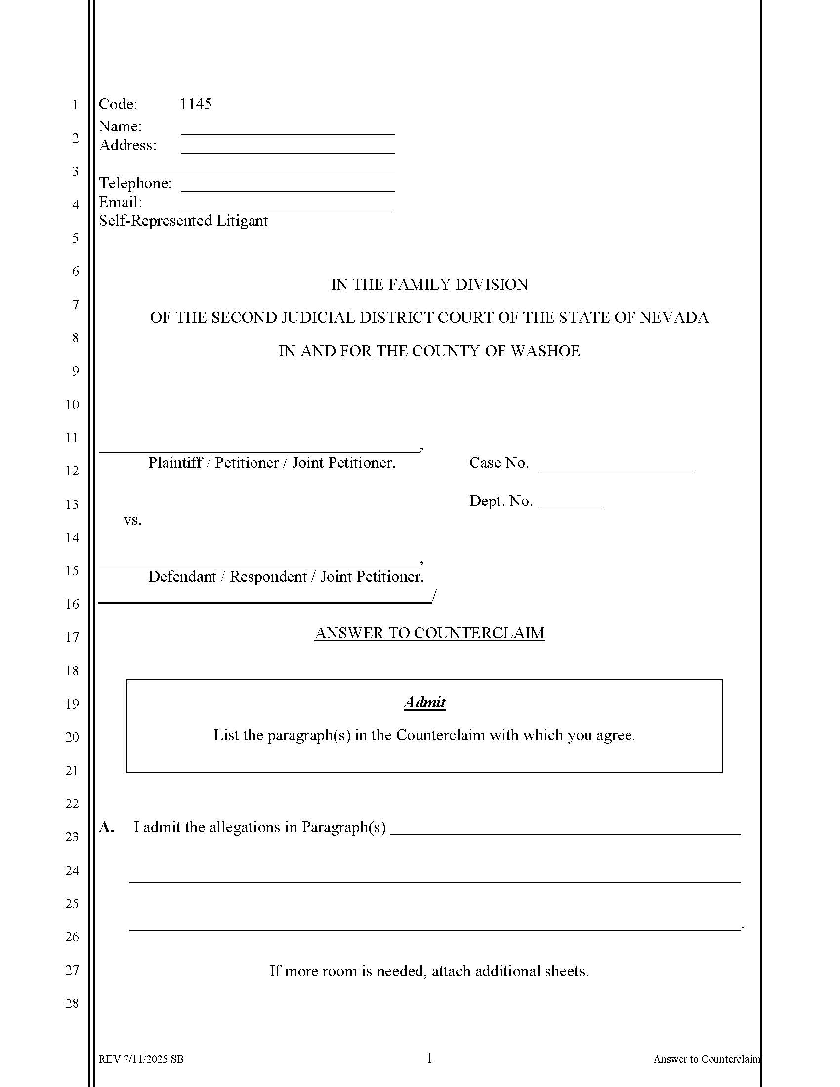 Answer To Counterclaim {1145} | Pdf Fpdf Docx | Nevada