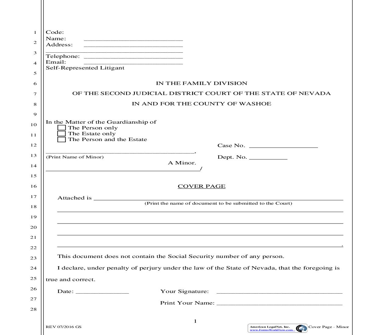 Cover Page (Minor)  | Pdf Fpdf Doc Docx | Nevada