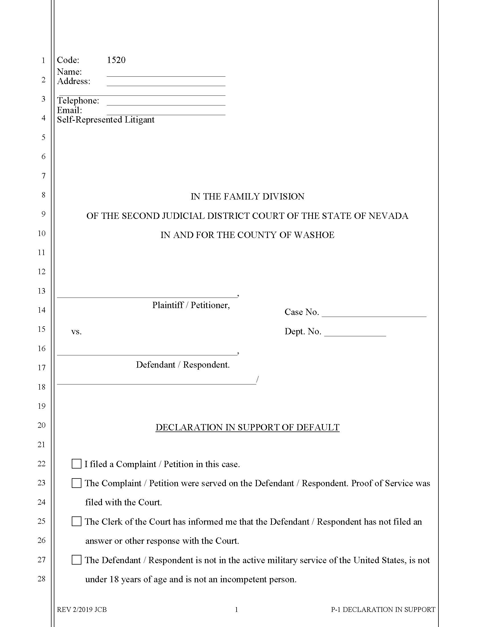 Declaration In Support Of Default {1520} | Pdf Fpdf Doc Docx | Nevada