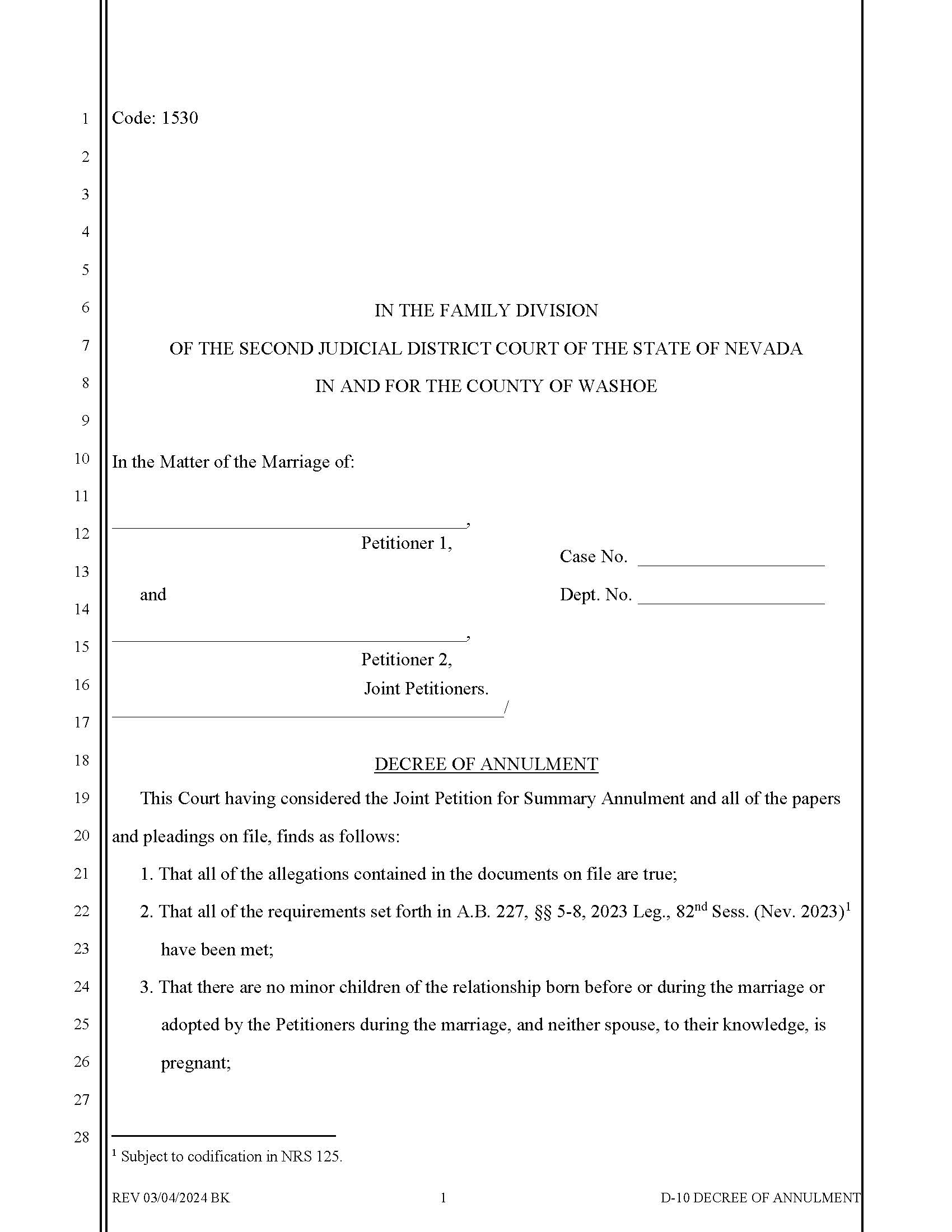 Decree Of Annulment {1530} | Pdf Fpdf Docx | Nevada