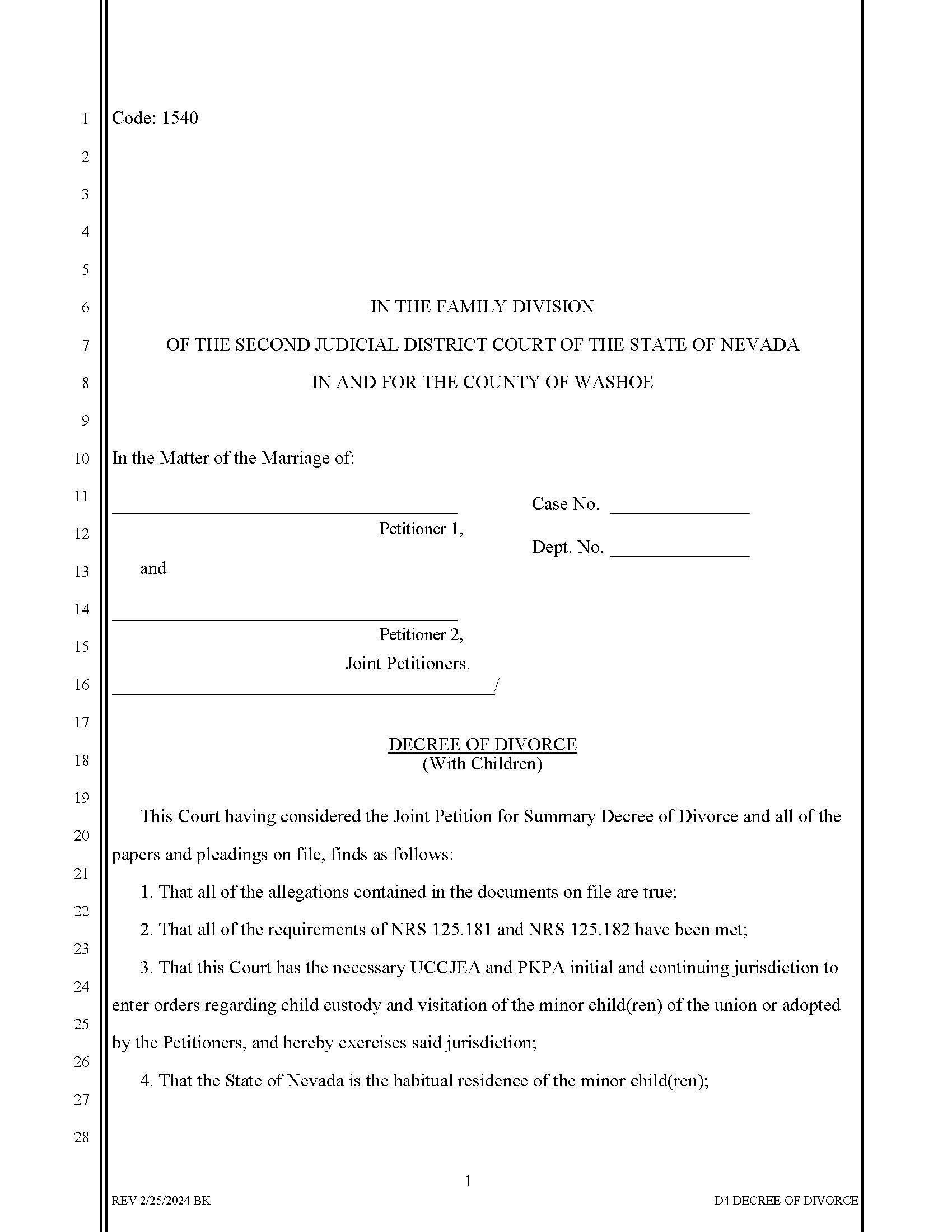 Decree Of Divorce {1540} | Pdf Fpdf Docx | Nevada